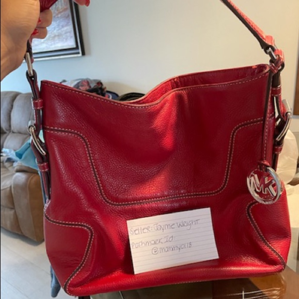 Michael Kors Red Pebble Leather Hobo Bag